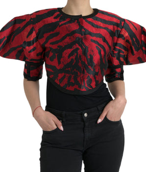 Dolce & Gabbana Black Red Patterned Cropped Coat Jacket
