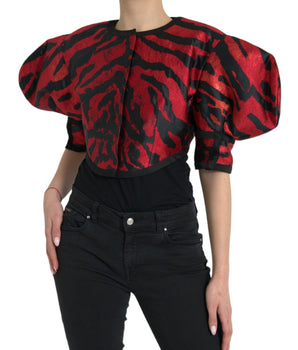 Dolce & Gabbana Black Red Patterned Cropped Coat Jacket