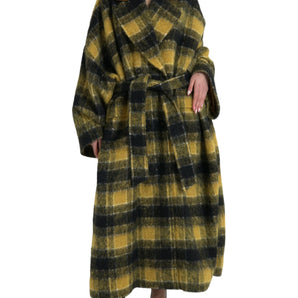 Dolce &amp; Gabbana Chic Checkered Long Trench Coat in Sunny Yellow