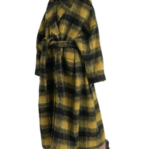 Dolce &amp; Gabbana Chic Checkered Long Trench Coat in Sunny Yellow