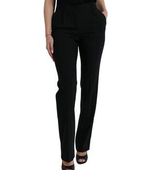 Dolce & Gabbana Black Wool Mid Waist Tapered Pants