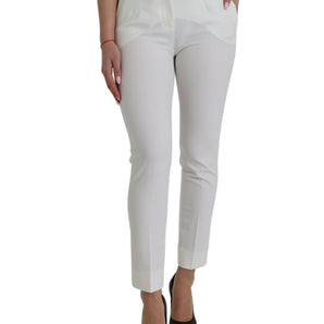 Dolce &amp; Gabbana Elegant White Mid-Waist Tapered Pants