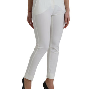 Dolce &amp; Gabbana Elegant White Mid-Waist Tapered Pants