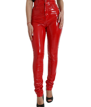 Dolce & Gabbana Shiny Red High Waist Skinny Pants