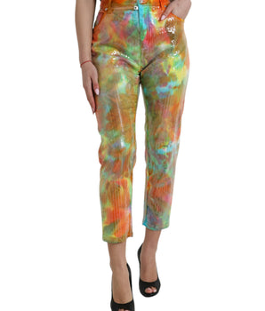 Dolce & Gabbana Multicolor Tie Dye Sequined High Waist Cropped Pants