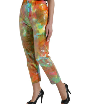 Dolce & Gabbana Multicolor Tie Dye Sequined High Waist Cropped Pants