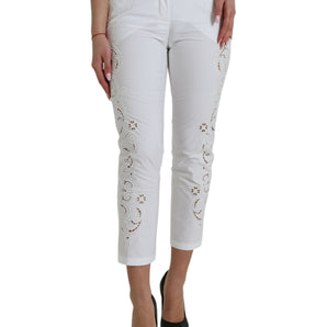 Dolce &amp; Gabbana Elegant White Tapered Mid Waist Pants