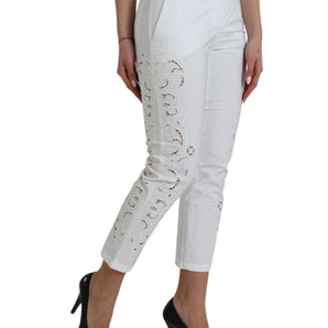 Dolce &amp; Gabbana Elegant White Tapered Mid Waist Pants