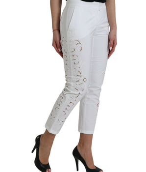 Dolce & Gabbana White Cut Out Cotton Mid Waist Cropped Pants