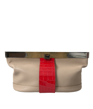 Balenciaga Beige Red Two Tone Exotic Leather Pouch Bag