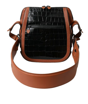 Balenciaga Black Brown Exotic Skin Leather Vertical Crossbody Purse Bag