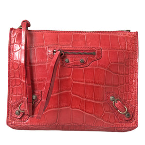 Balenciaga Exotic Red Alligator Leather Clutch