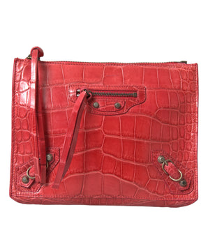 Balenciaga Red Exotic Skin Leather Classic Pouch Purse Wristlet Bag