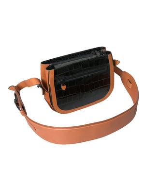 Balenciaga Black Brown Exotic Skin Leather Shoulder Camera Purse Bag