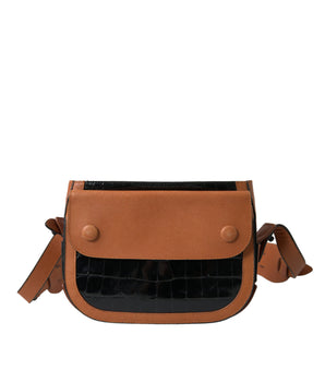 Balenciaga Black Brown Exotic Skin Leather Shoulder Camera Purse Bag