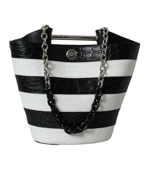 Balenciaga Black White Striped Exotic Skin Leather Maxi Bucket Tote Bag