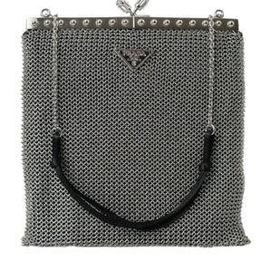 Prada Elegant Silver Mesh Shoulder Evening Bag