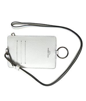 Dolce &amp; Gabbana Cartera tarjetero con logo y cordón de piel de becerro blanca