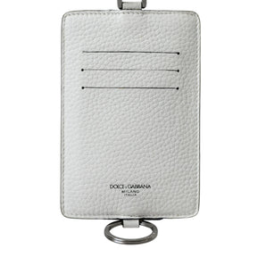 Dolce &amp; Gabbana White Calf Leather Lanyard Logo Card Holder Wallet