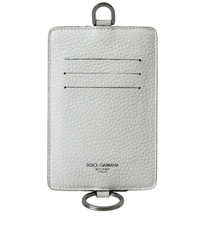 Dolce &amp; Gabbana Cartera tarjetero con logo y cordón de piel de becerro blanca