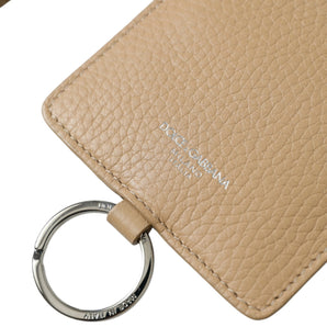 Dolce & Gabbana Beige Calf Leather Lanyard Logo Card Holder Wallet