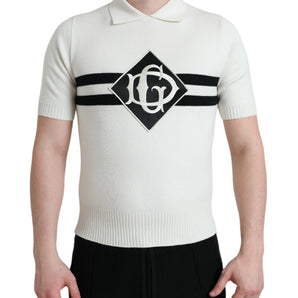 Dolce & Gabbana White DG Logo Collared Henley Shirt T-shirt