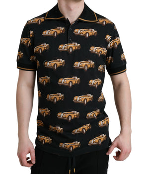 Dolce & Gabbana Black Car Print Short Sleeve Polo T-shirt