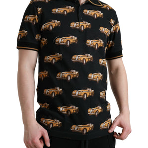 Dolce &amp; Gabbana Black Car Print Short Sleeve Polo T-shirt