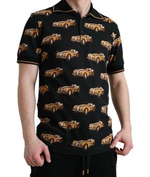 Dolce & Gabbana Black Car Print Short Sleeve Polo T-shirt