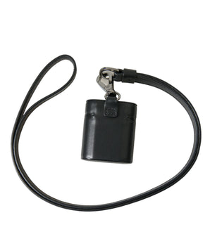 Dolce & Gabbana Black Leather Strap Silver Metal Logo Printed Airpods Case