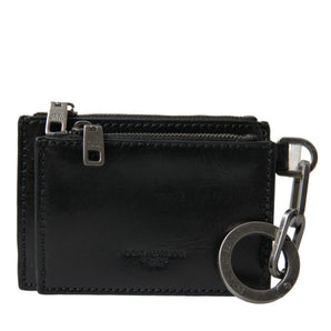 Dolce &amp; Gabbana Black Leather Zip Logo Keyring Coin Purse Keyring Wallet