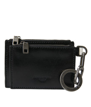 Dolce & Gabbana Black Leather Zip Logo Keyring Coin Purse Keyring Wallet