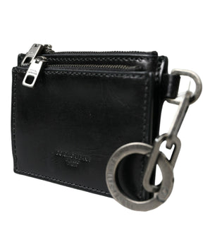 Dolce & Gabbana Black Leather Zip Logo Keyring Coin Purse Keyring Wallet