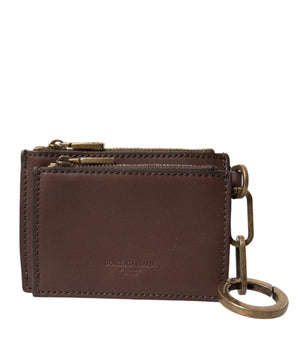 Dolce &amp; Gabbana Brown Leather Zip Logo Keyring Coin Purse Keyring Wallet