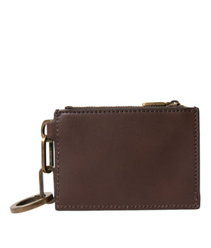 Dolce &amp; Gabbana Brown Leather Zip Logo Keyring Coin Purse Keyring Wallet
