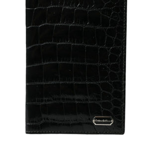 Dolce & Gabbana Black Exotic Skin Leather Long Bifold Passport Holder
