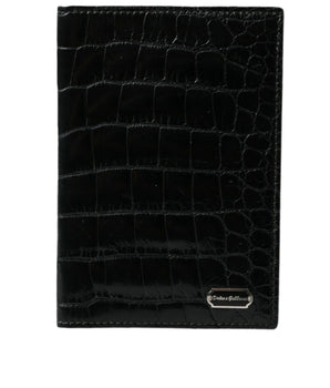 Dolce &amp; Gabbana Black Exotic Skin Leather Long Bifold Passport Holder