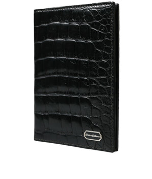 Dolce &amp; Gabbana Black Exotic Skin Leather Long Bifold Passport Holder