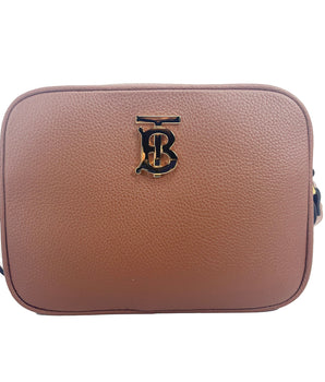 Burberry Small Leather Tan Camera Crossbody TB Logo Bag