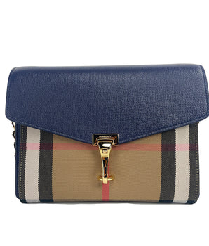 Burberry Macken Small Regency Blue House Check Leather Crossbody Bag