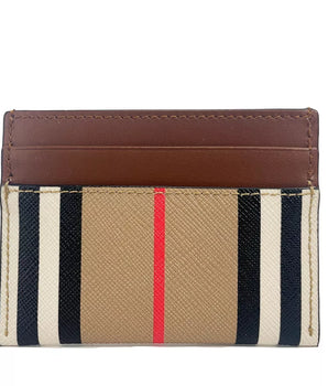Burberry Sandon Tan Canvas Check Printed Leather Slim Card Case Wallet