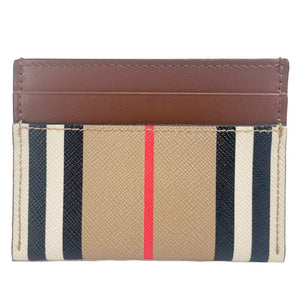 Burberry Sandon Tan Canvas Check Printed Leather Slim Card Case Wallet