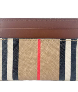 Burberry Sandon Tan Canvas Check Printed Leather Slim Card Case Wallet