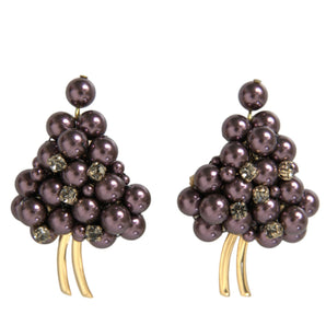 Dolce &amp; Gabbana Purple Grape Pearl Sicily Gold Brass Floral Clip On Earrings