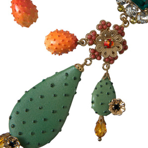 Dolce &amp; Gabbana Green Cactus Crystal Clip On Jewelry Dangling Earrings