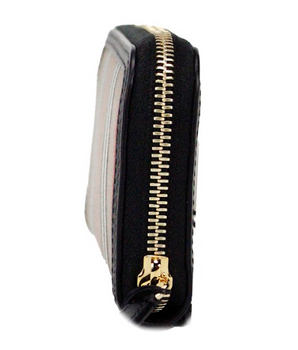 Burberry Ellerby Black Leather Icon Stripe Canvas Zip Around Continental Wallet