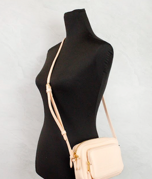 Burberry Small Branded Peach Pink Grainy Leather Camera Crossbody Bag