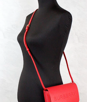 Burberry Hampshire Small Red Embossed Logo Smooth Leather Crossbody Bag
