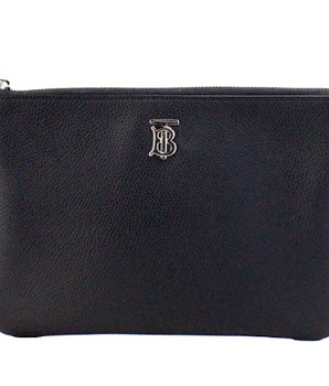 Burberry Peyton Monogram Black Leather Pouch Crossbody Bag Purse
