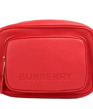Burberry Small Branded Bright Red Grainy Leather Camera Crossbody Bag